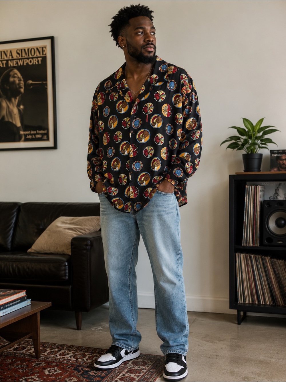 Vintage Platinum FUBU Fat Albert Men’s  Button Up Shirt All-over Print •Size XL